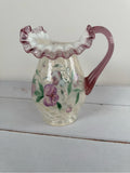 Vintage Fenton Style Opalescent Diamond Optic Hand Painted Pitcher Signed