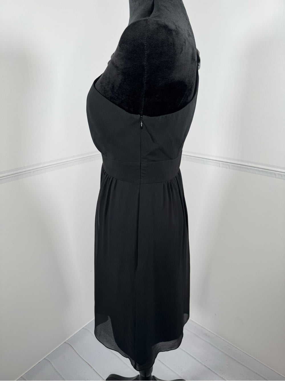 Tibi Black One Shoulder Silk Cocktail Dress Floral Ruffle Size 4