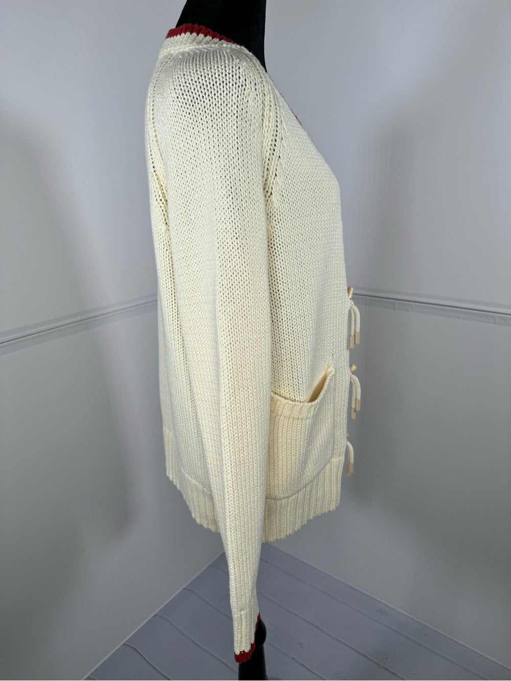 NWT Avec Les Filles Toggle Front Cotton Cardigan Sweater Ivory Size Medium