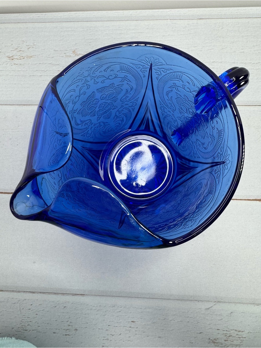 Rare Antique Hazel Atlas Cobalt Blue Royal Lace Water Pitcher 48oz Ice Lip