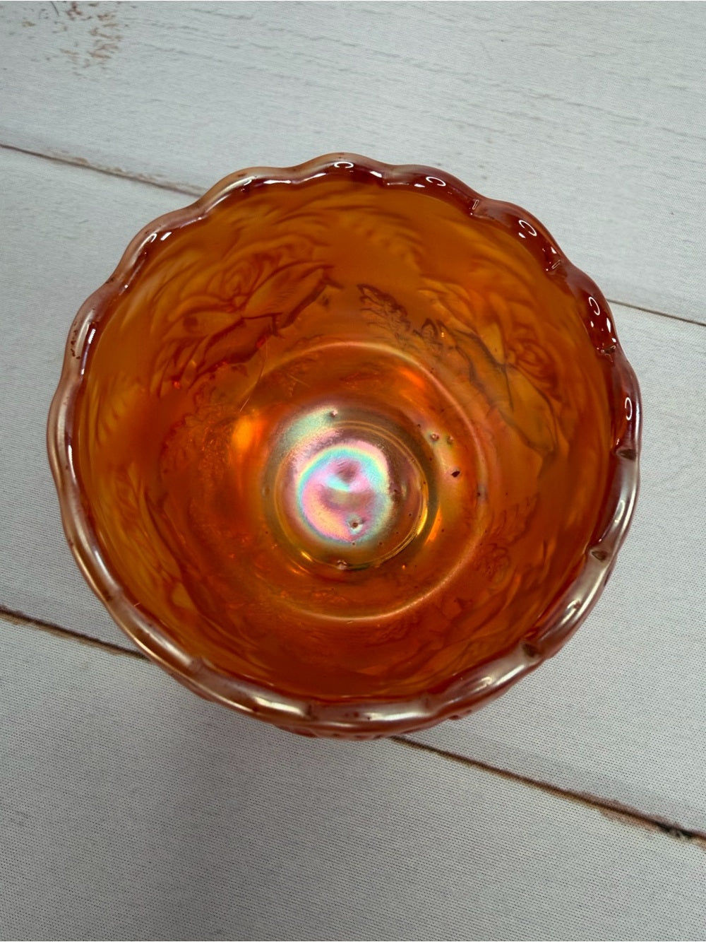 Antique 1910 Dugan Marigold "Wreath of Roses" Carnival Glass Small Rose Bowl