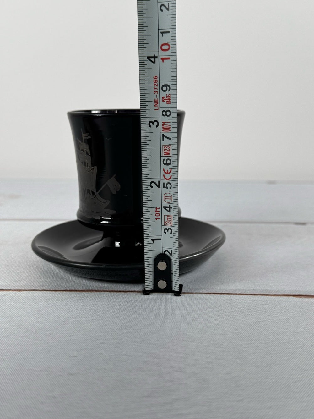 Vintage Black Amethyst Glass Pedestal Cup, Silver Overlay Sailboat