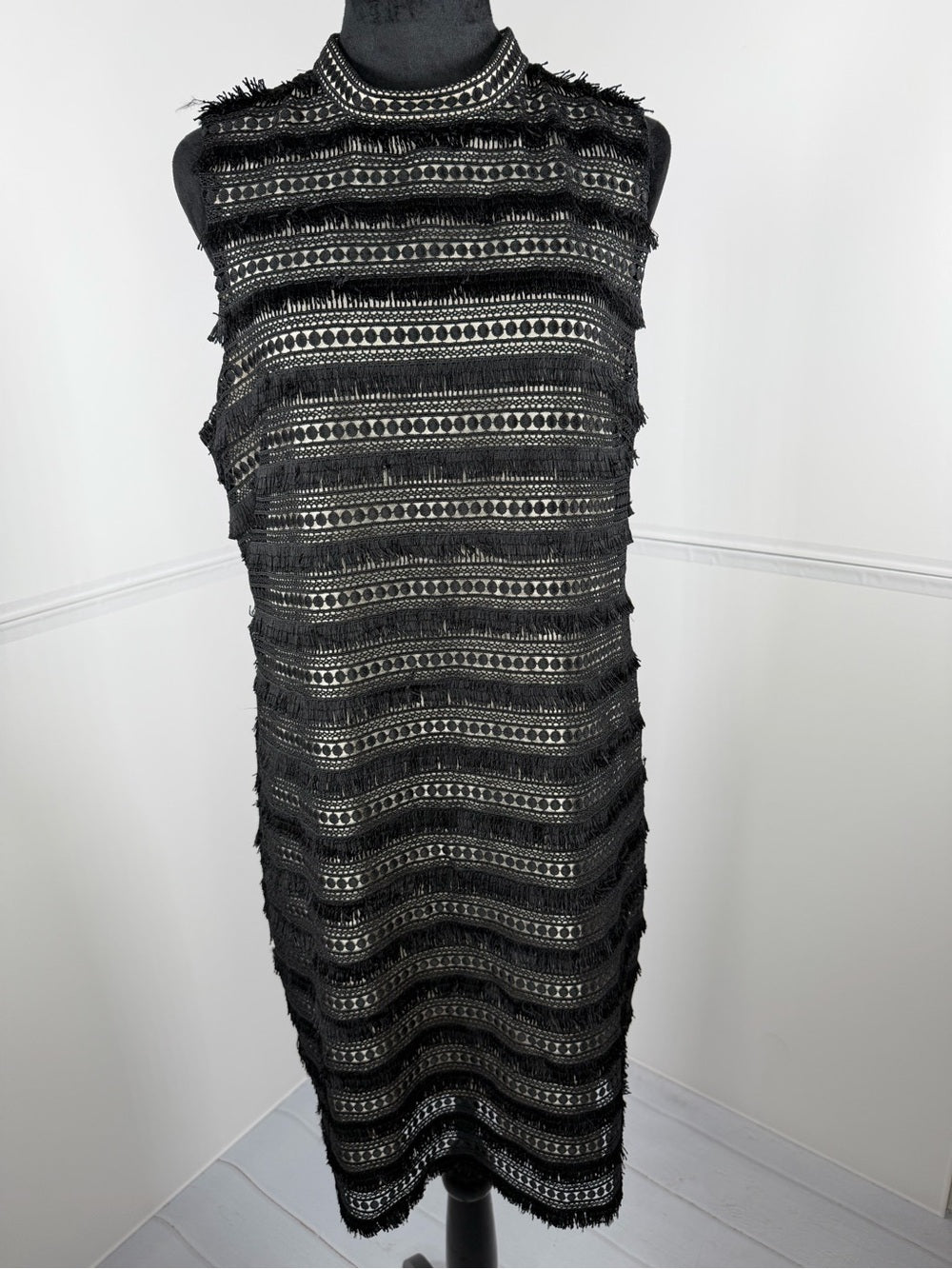 NWT J.Crew Black Fringe Lace Sleeveless Sheath Dress Size 12