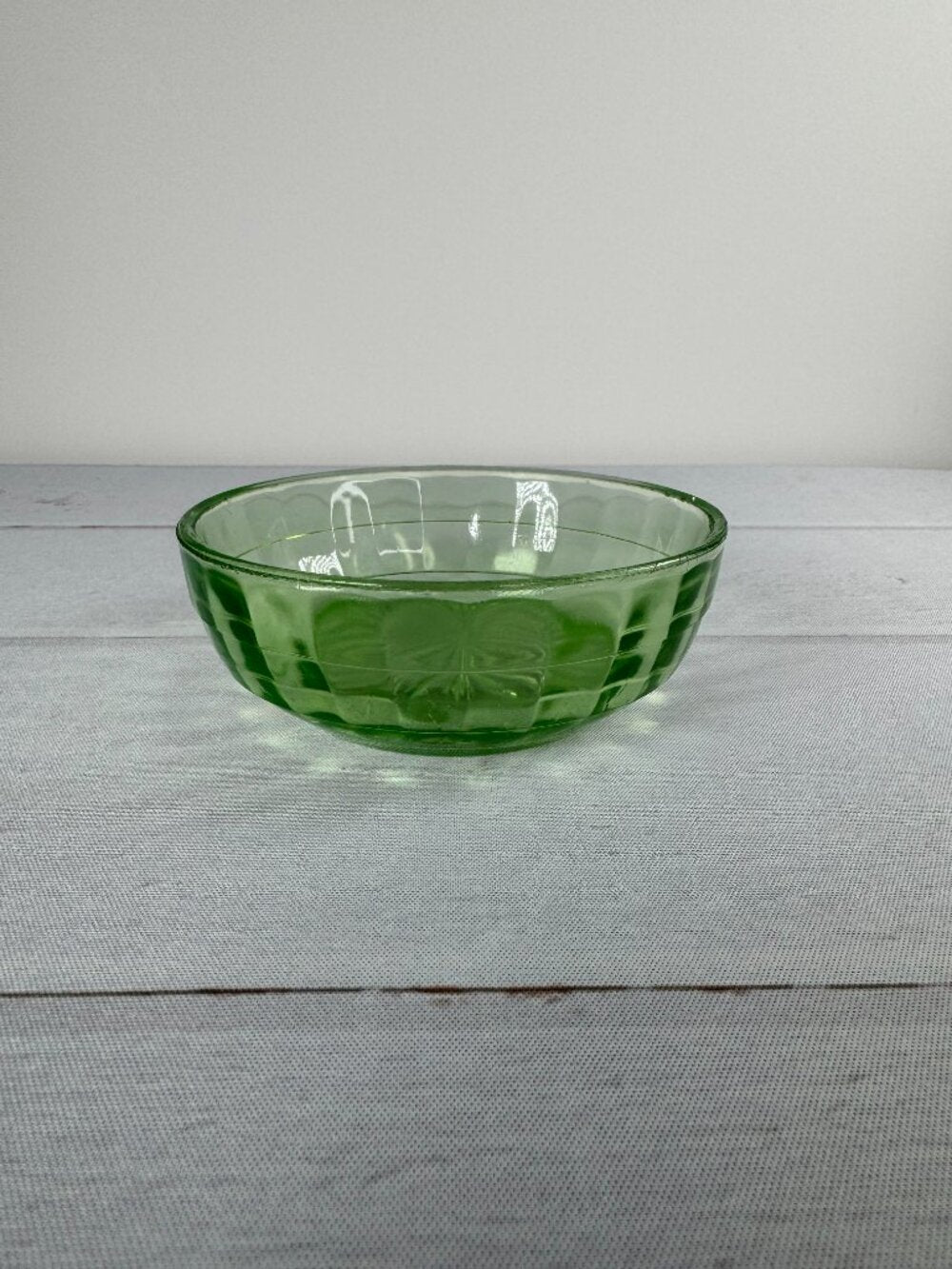 Anchor Hocking Block Optic Uranium Glass Berry Bowl Vintage