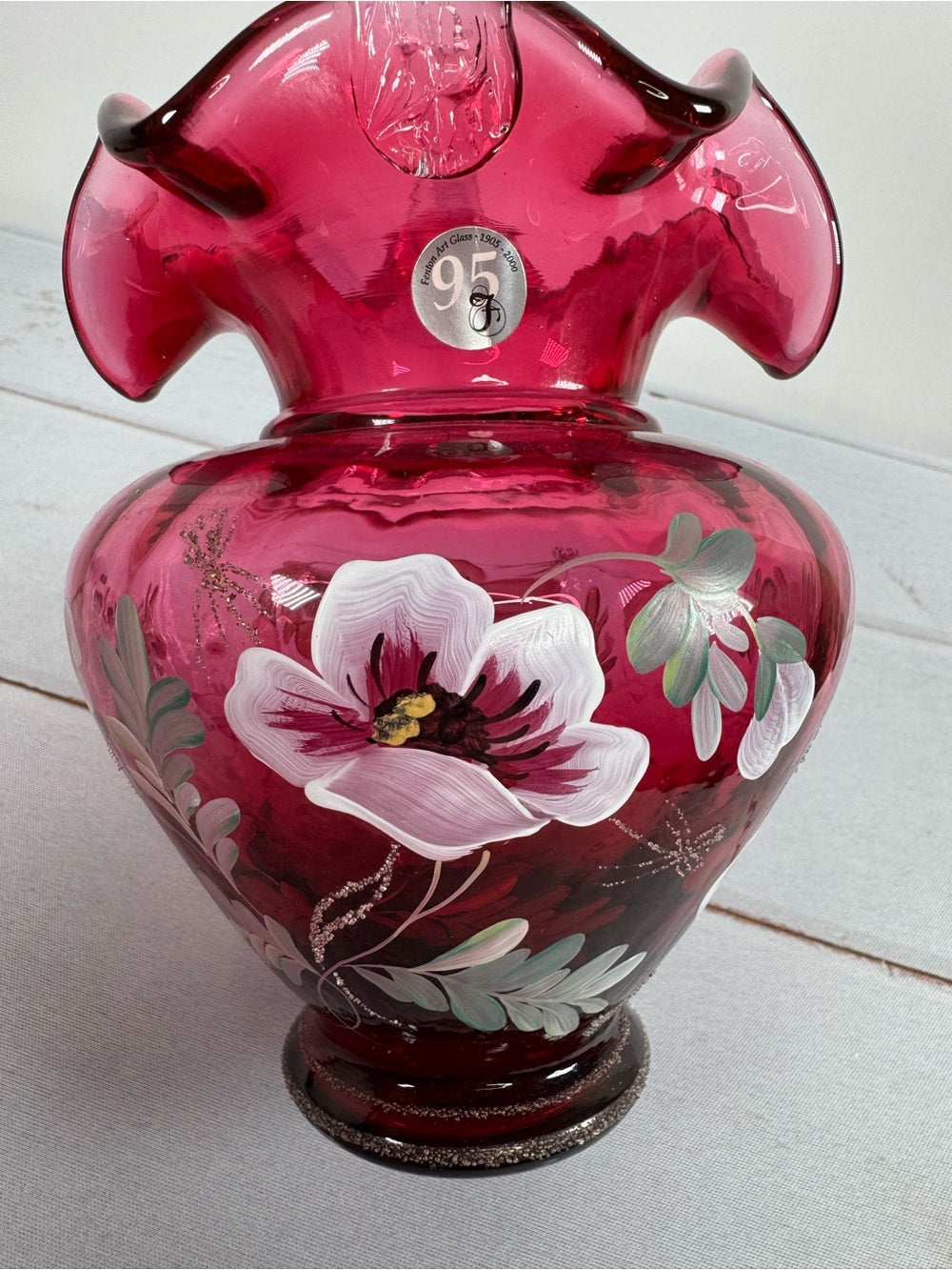 Fenton 95th Anniversary Cranberry Glass Basket Hand Painted B Williams Signed