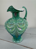 Vintage Fenton Green Opalescent Drapery Pattern Ewer Pitcher Handmade USA