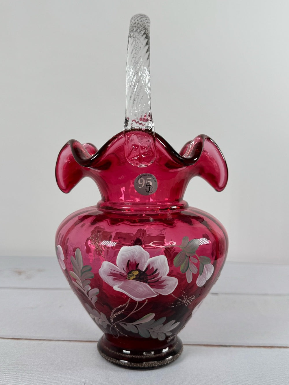 Fenton 95th Anniversary Cranberry Glass Basket Hand Painted B Williams Signed