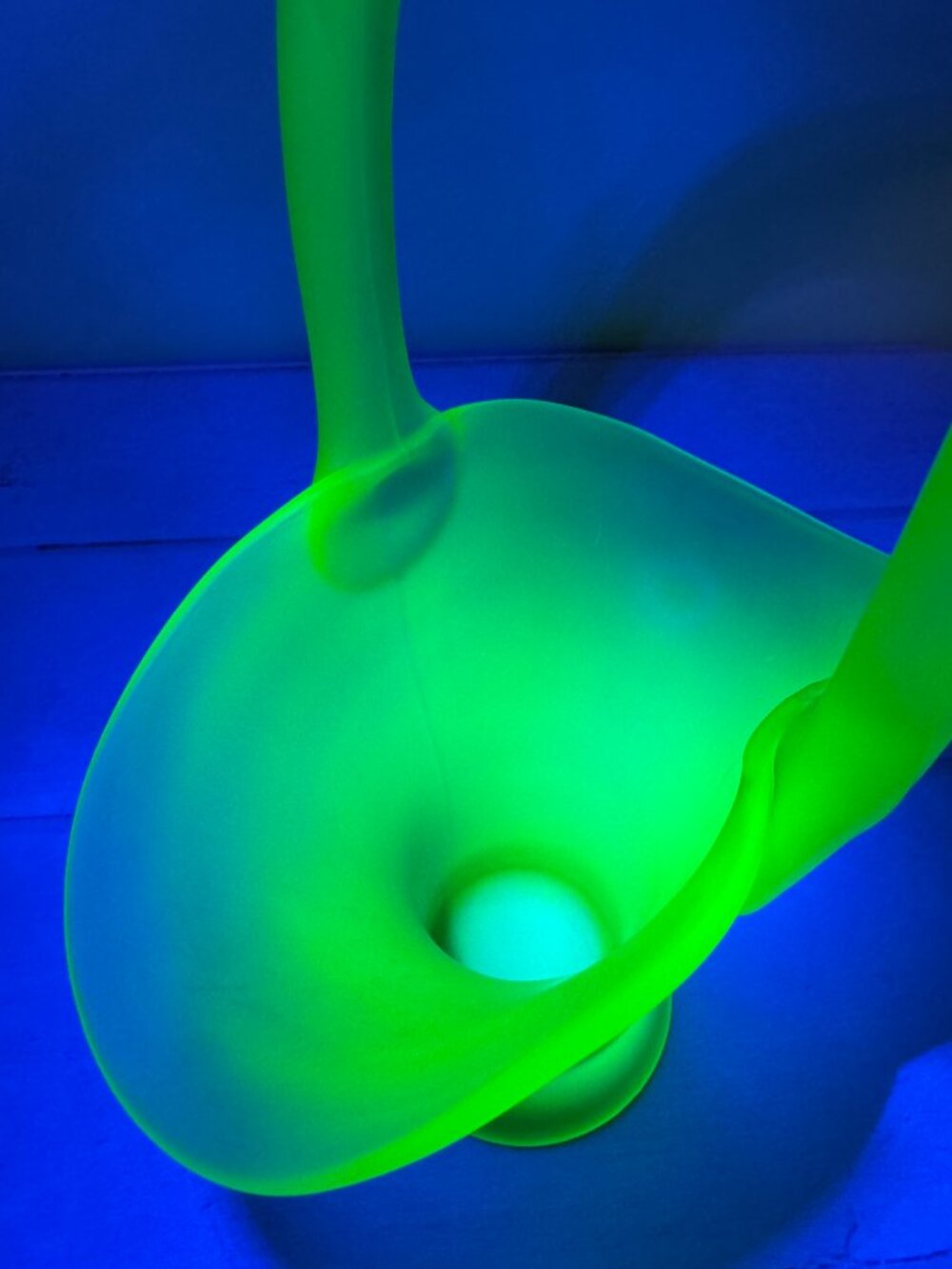 Vintage Tiffin Green Satin Uranium Glass Flower Basket Vase