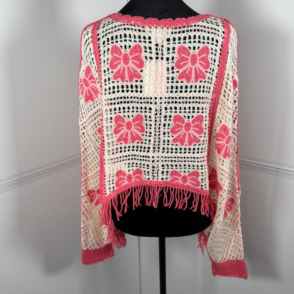 House of Harlow 1960 Crochet Bow Fringe Cardigan One Size Boho