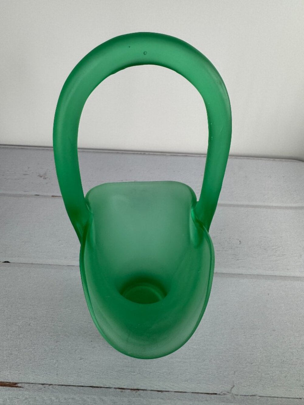 Vintage Tiffin Green Satin Uranium Glass Flower Basket Vase