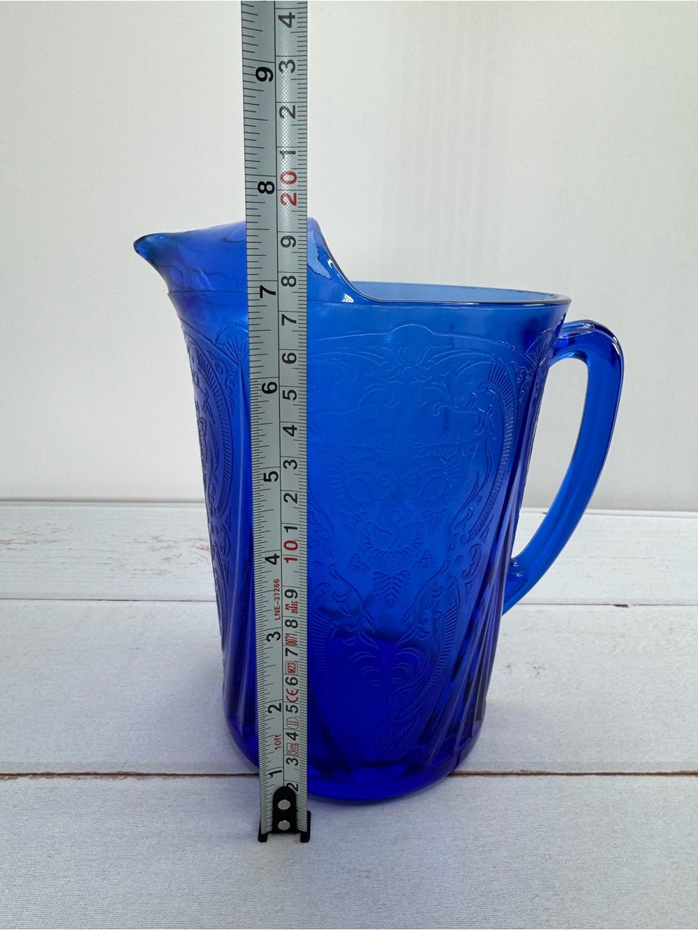 Rare Antique Hazel Atlas Cobalt Blue Royal Lace Water Pitcher 48oz Ice Lip