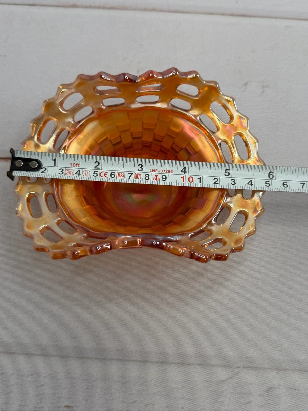 Vintage Fenton Marigold Carnival Glass Open Edge Basketweave Basket