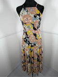 Lulus Black Floral Jacquard Tiered Midi Dress Size XS