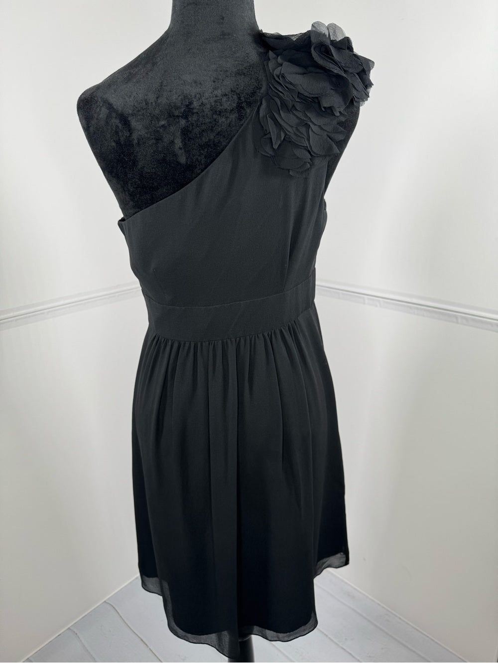 Tibi Black One Shoulder Silk Cocktail Dress Floral Ruffle Size 4