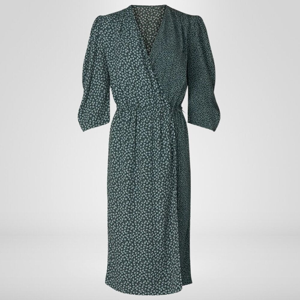 SEE BY CHLOÉ Flowers & Dots Printed Wrap Dress In Green Blue Size 38 / 6