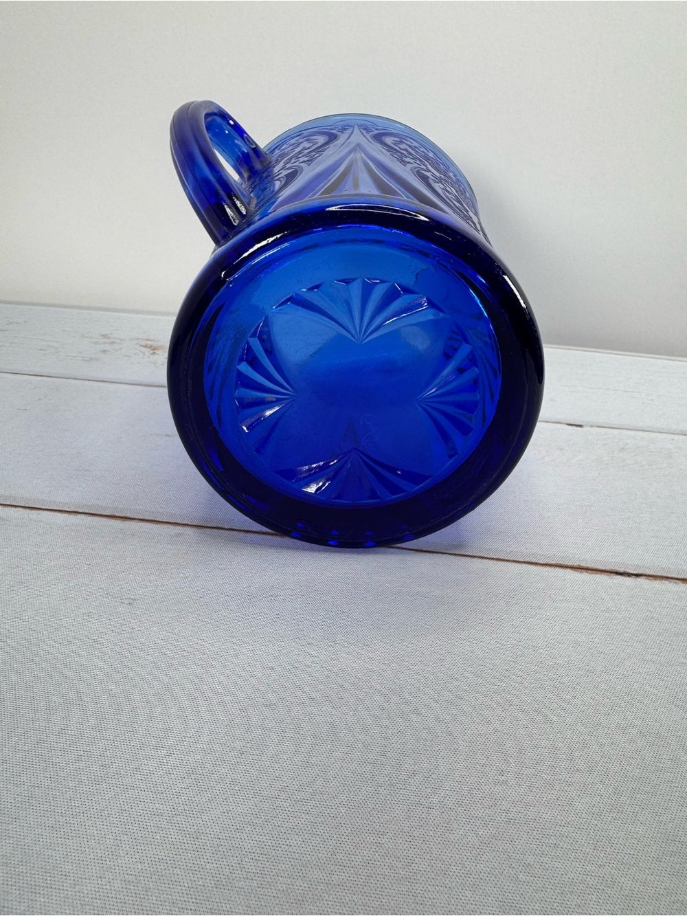 Rare Antique Hazel Atlas Cobalt Blue Royal Lace Water Pitcher 48oz Ice Lip