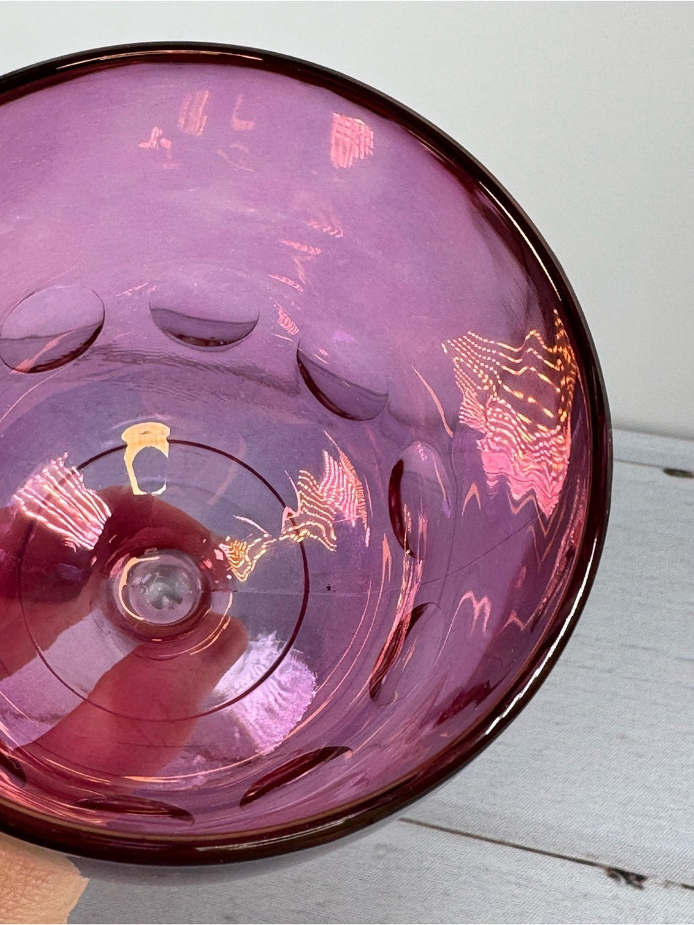 Vintage Bartlett Collins Amethyst Iridescent Coin Dot Water Goblet Wine Glass