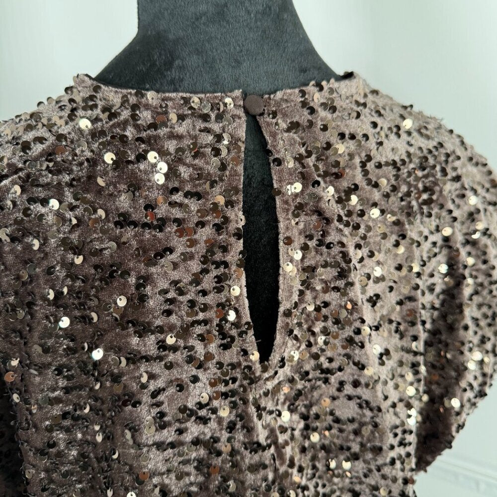 1.STATE Velvet Sequin Top NWT Boxy Short Sleeve Party Blouse M