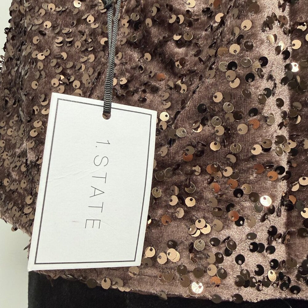 1.STATE Velvet Sequin Top NWT Boxy Short Sleeve Party Blouse M