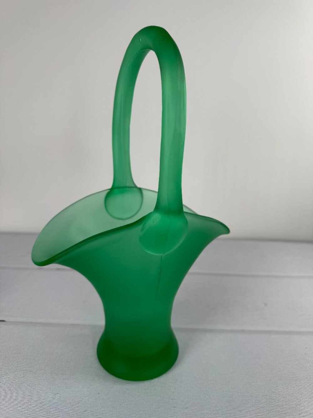 Vintage Tiffin Green Satin Uranium Glass Flower Basket Vase