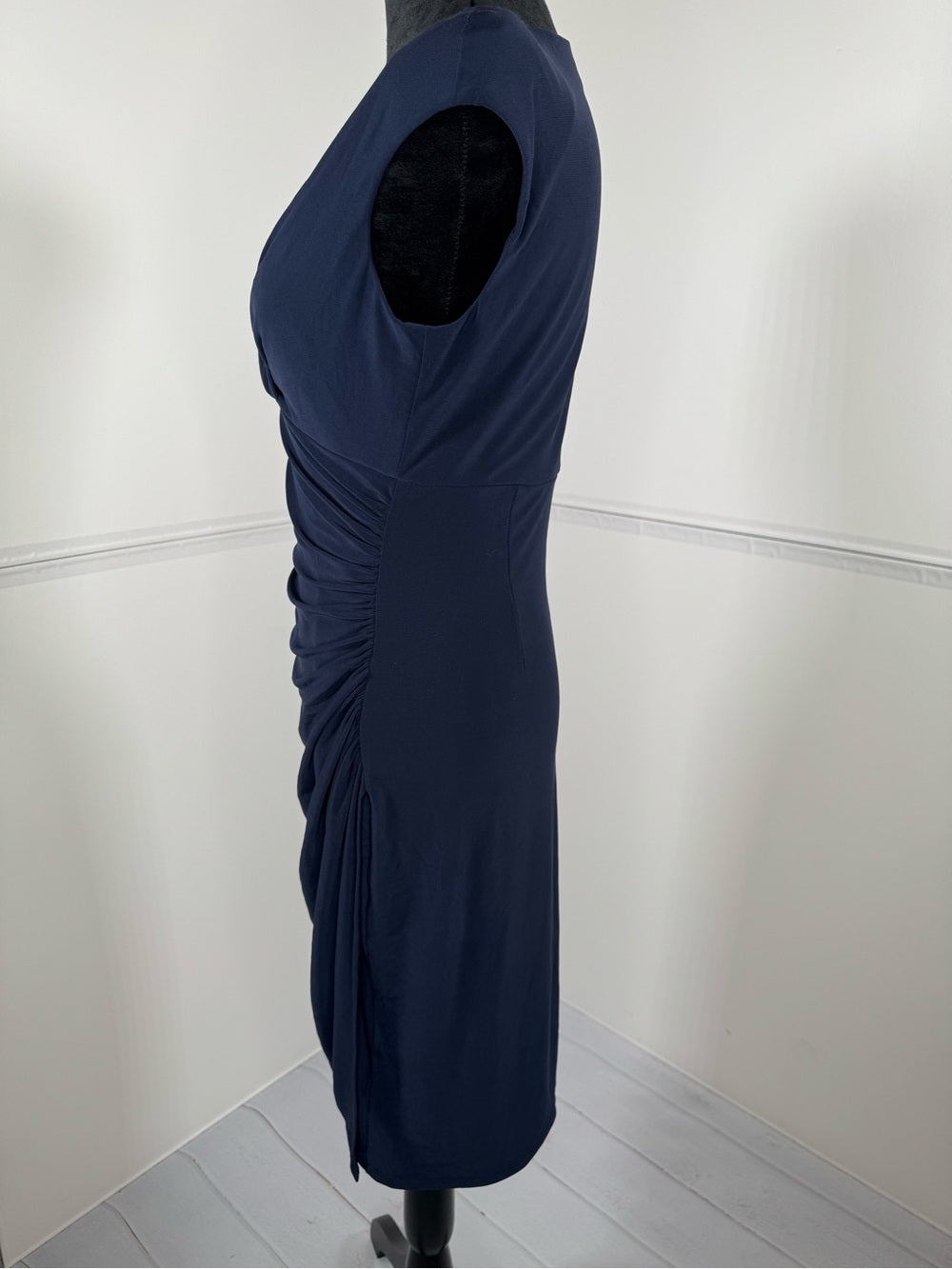 Lauren Ralph Lauren Navy Ruched Faux Wrap Sheath Dress Size 4