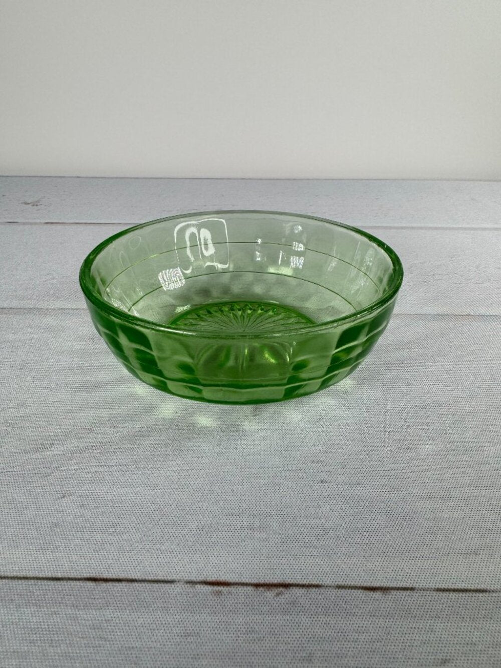 Anchor Hocking Block Optic Uranium Glass Berry Bowl Vintage