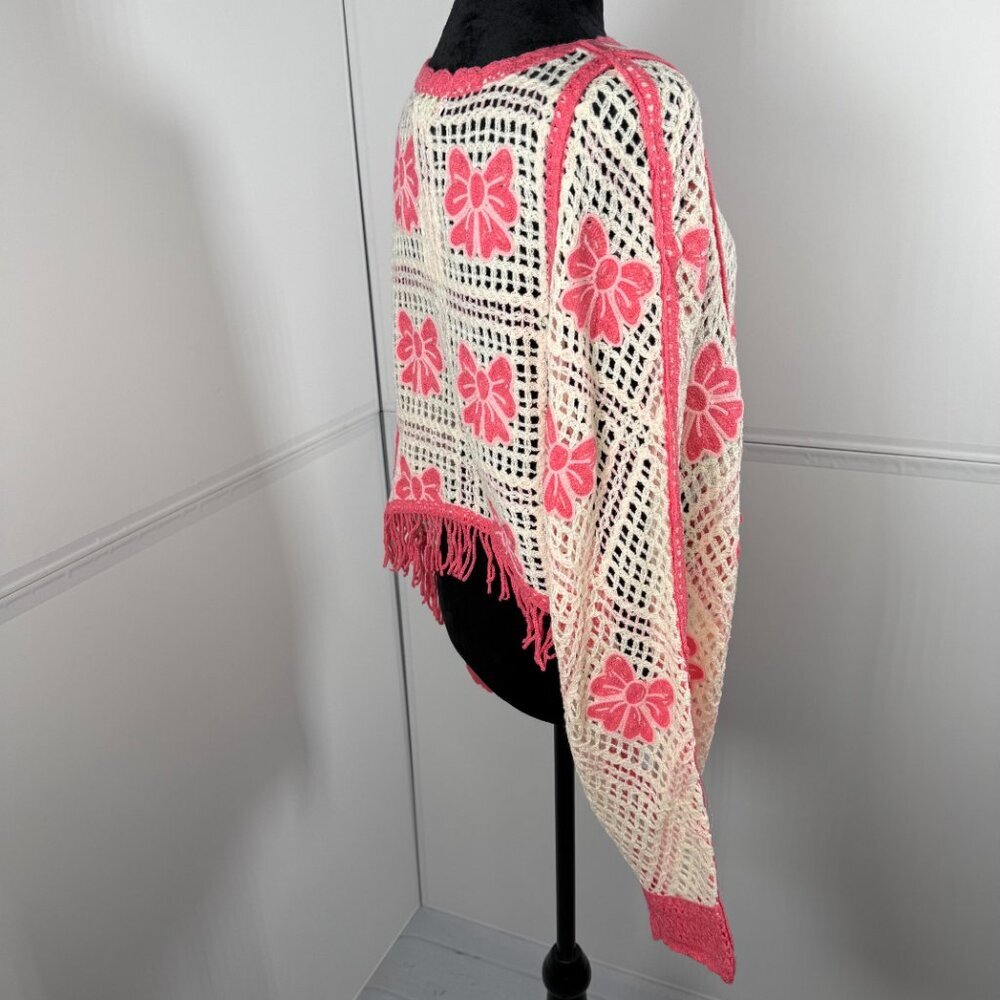 House of Harlow 1960 Crochet Bow Fringe Cardigan One Size Boho