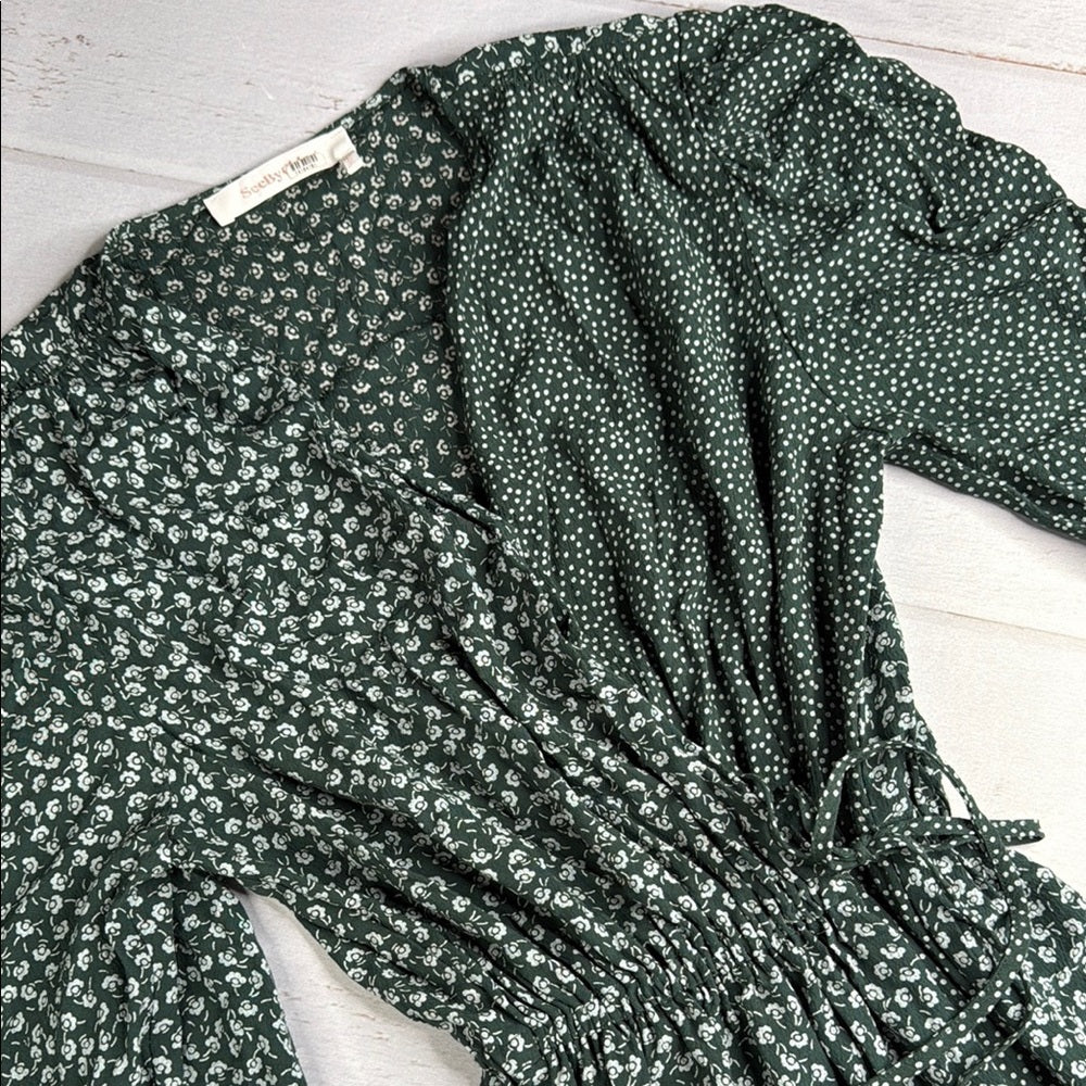 SEE BY CHLOÉ Flowers & Dots Printed Wrap Dress In Green Blue Size 38 / 6