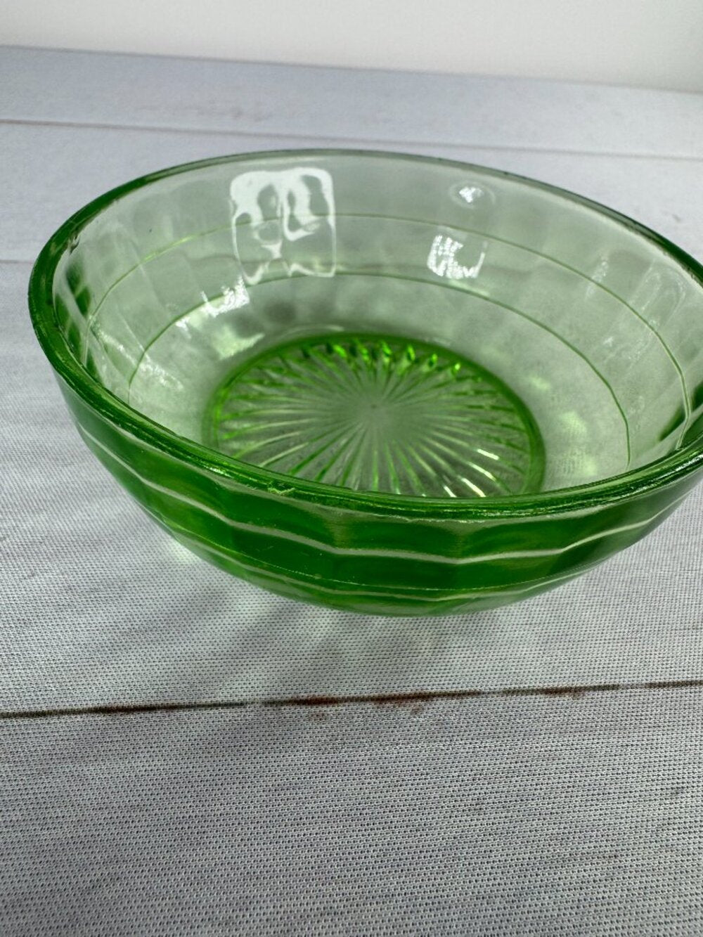 Anchor Hocking Block Optic Uranium Glass Berry Bowl Vintage