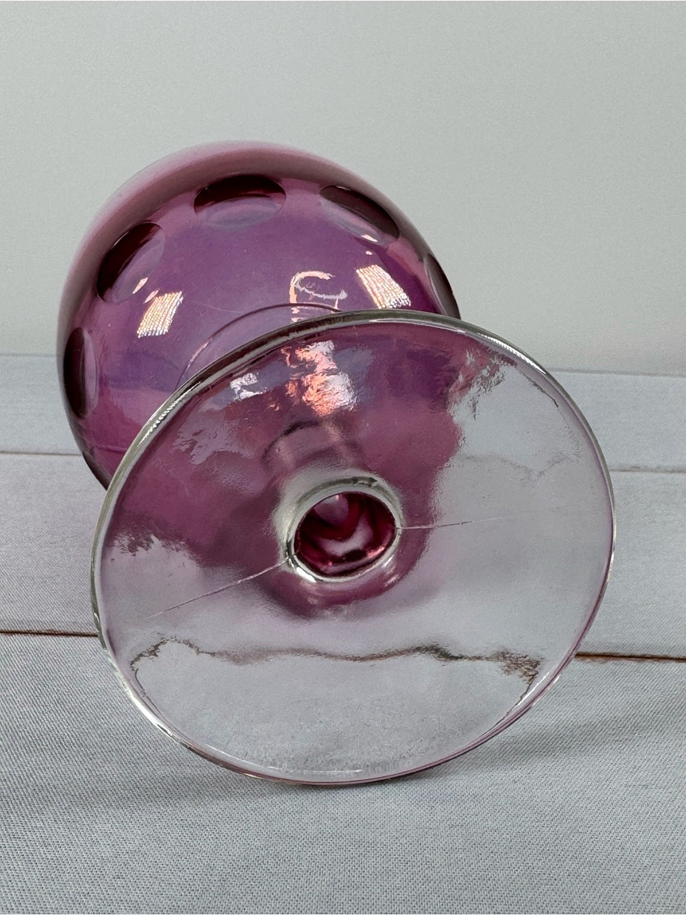 Vintage Bartlett Collins Amethyst Iridescent Coin Dot Water Goblet Wine Glass