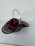 Fenton Cranberry Glass Basket Artist Signed Cynthia McAlpine 1995