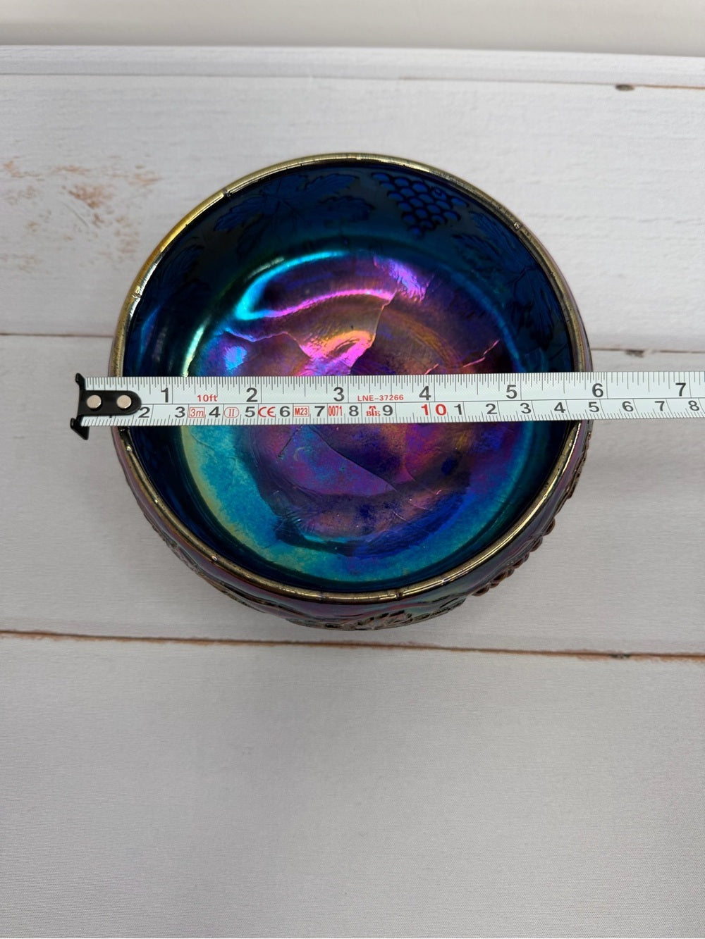 Vintage Fenton Iridescent Cobalt Blue Grape & Leaf Tri-Footed Ferner Dish