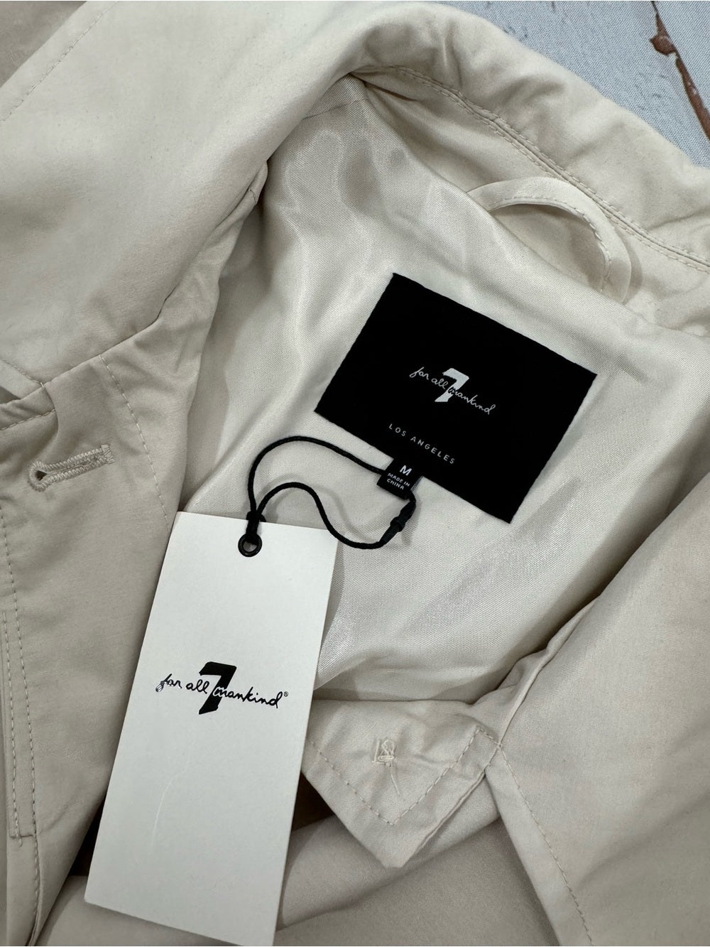 NWT 7 For All Mankind Ivory Cotton Blend Trench Coat Long Jacket Size Medium