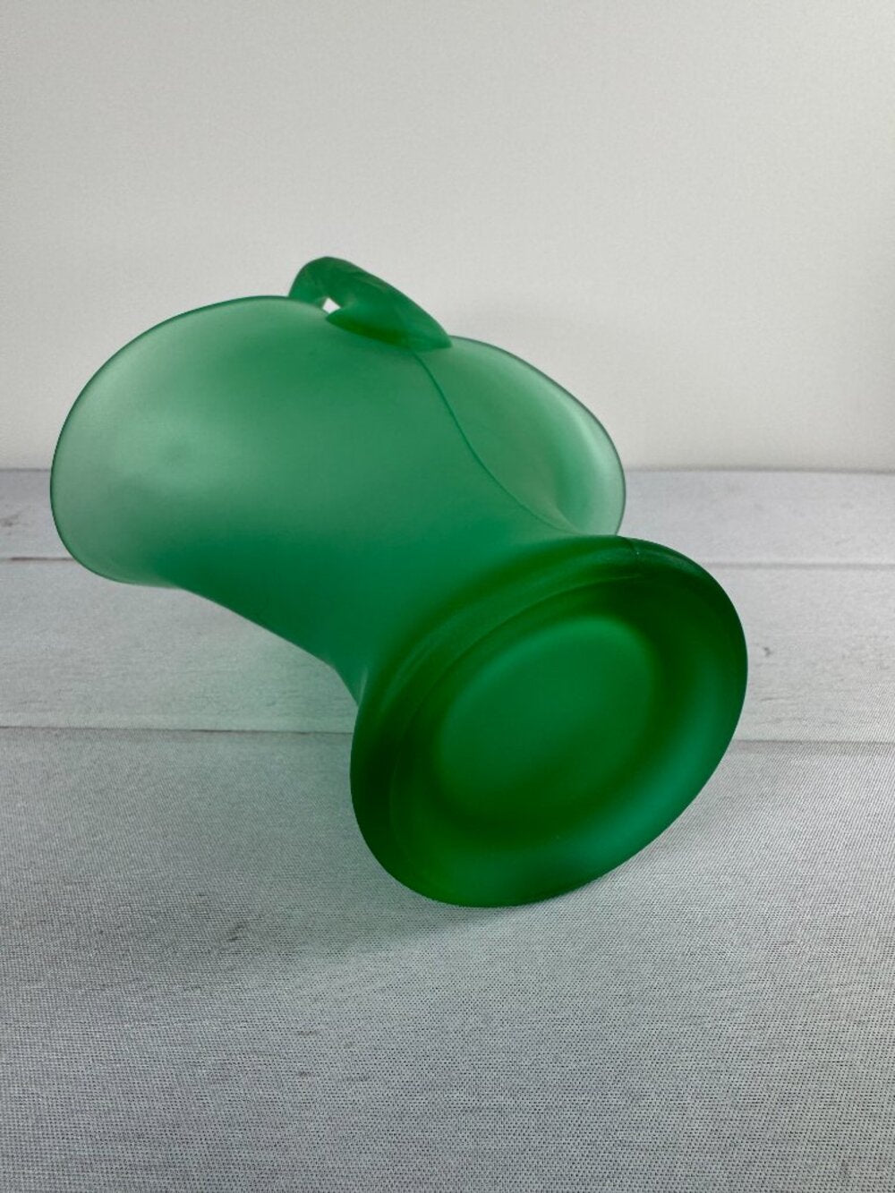 Vintage Tiffin Green Satin Uranium Glass Flower Basket Vase