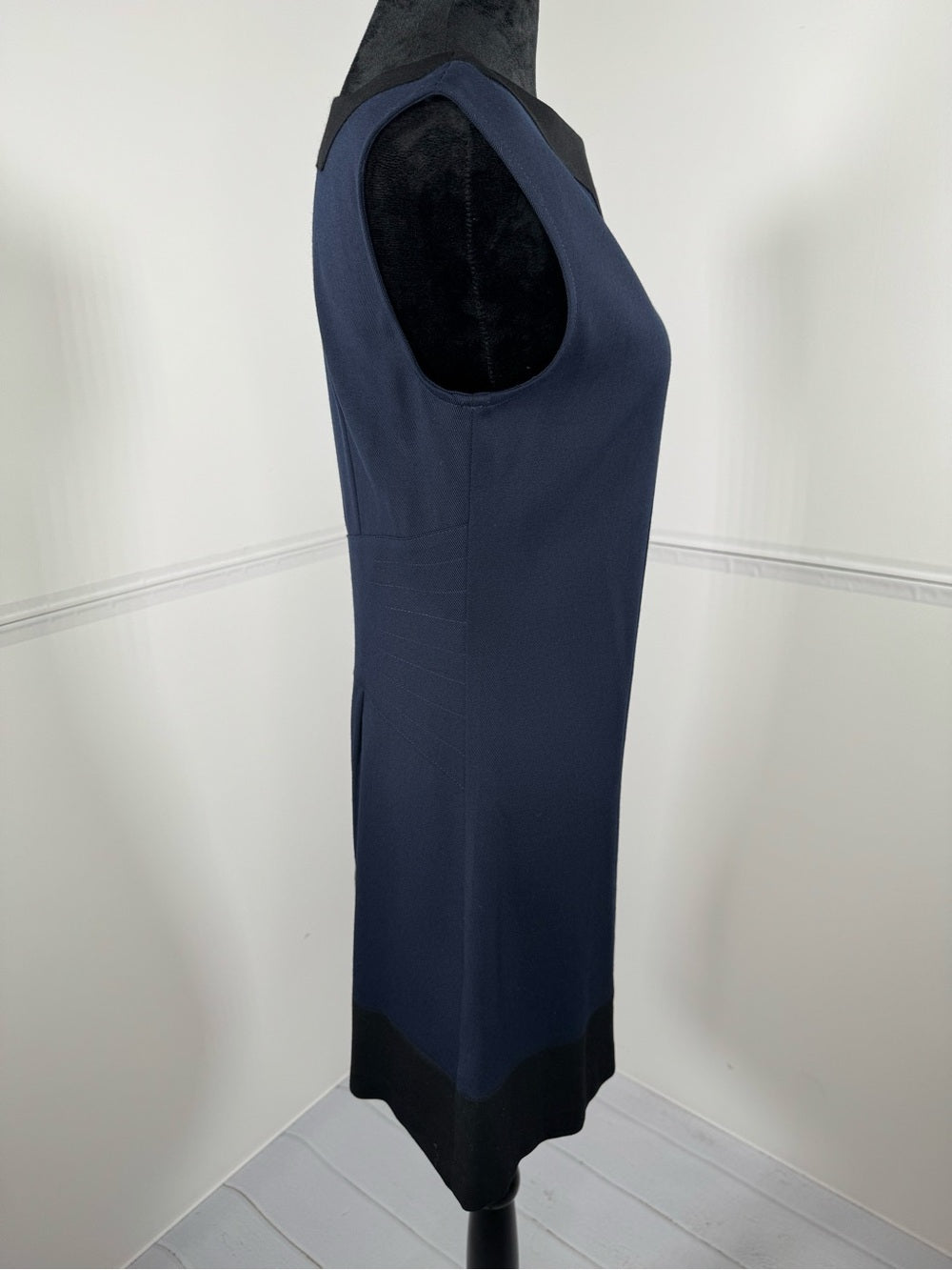 Abaeté Colorblock Sheath Dress Navy Black Wool Blend Made in USA Size 6