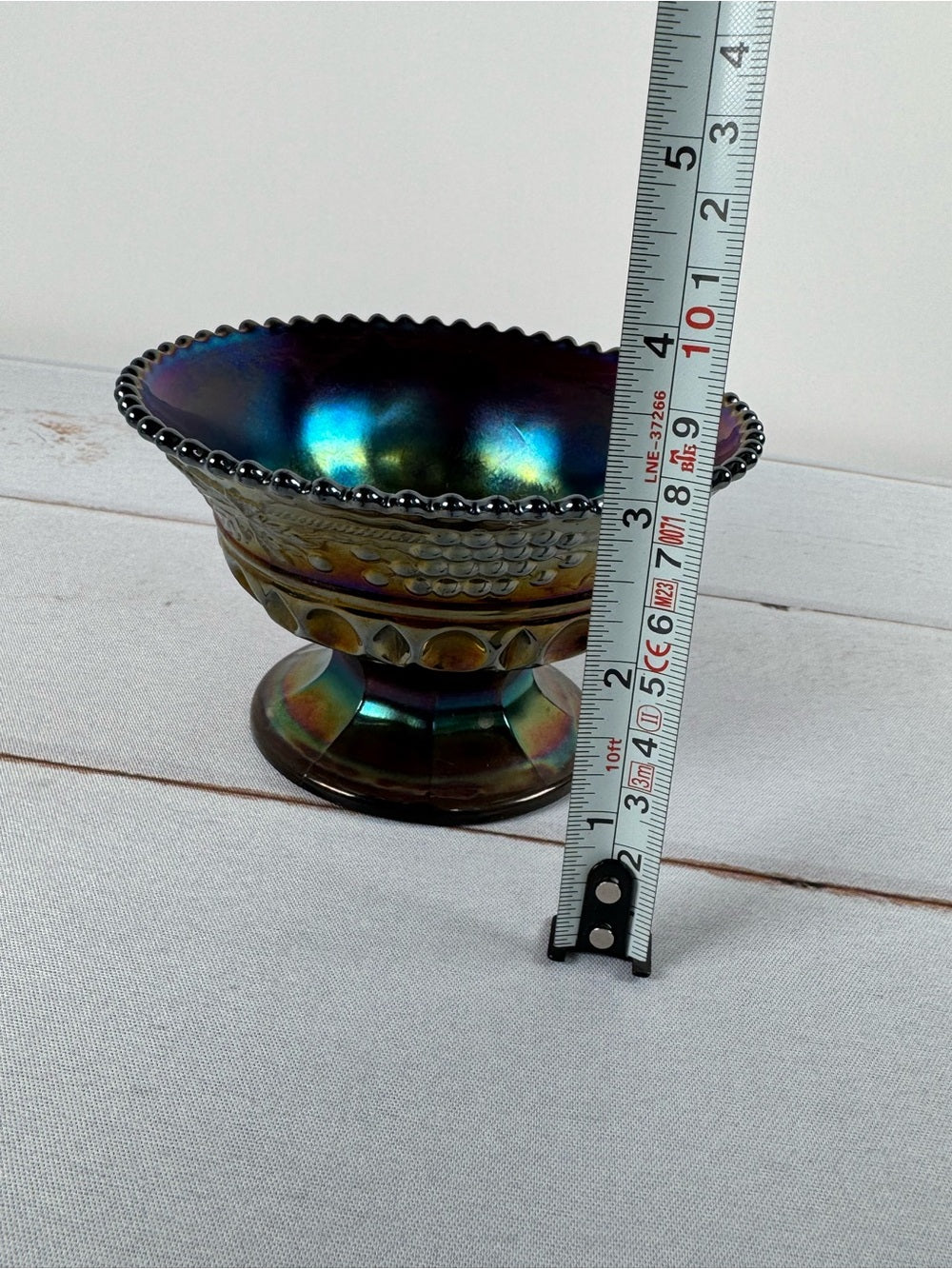 Antique Northwood Amethyst Carnival Glass Grape and Cable Pedestal Compote Bowl