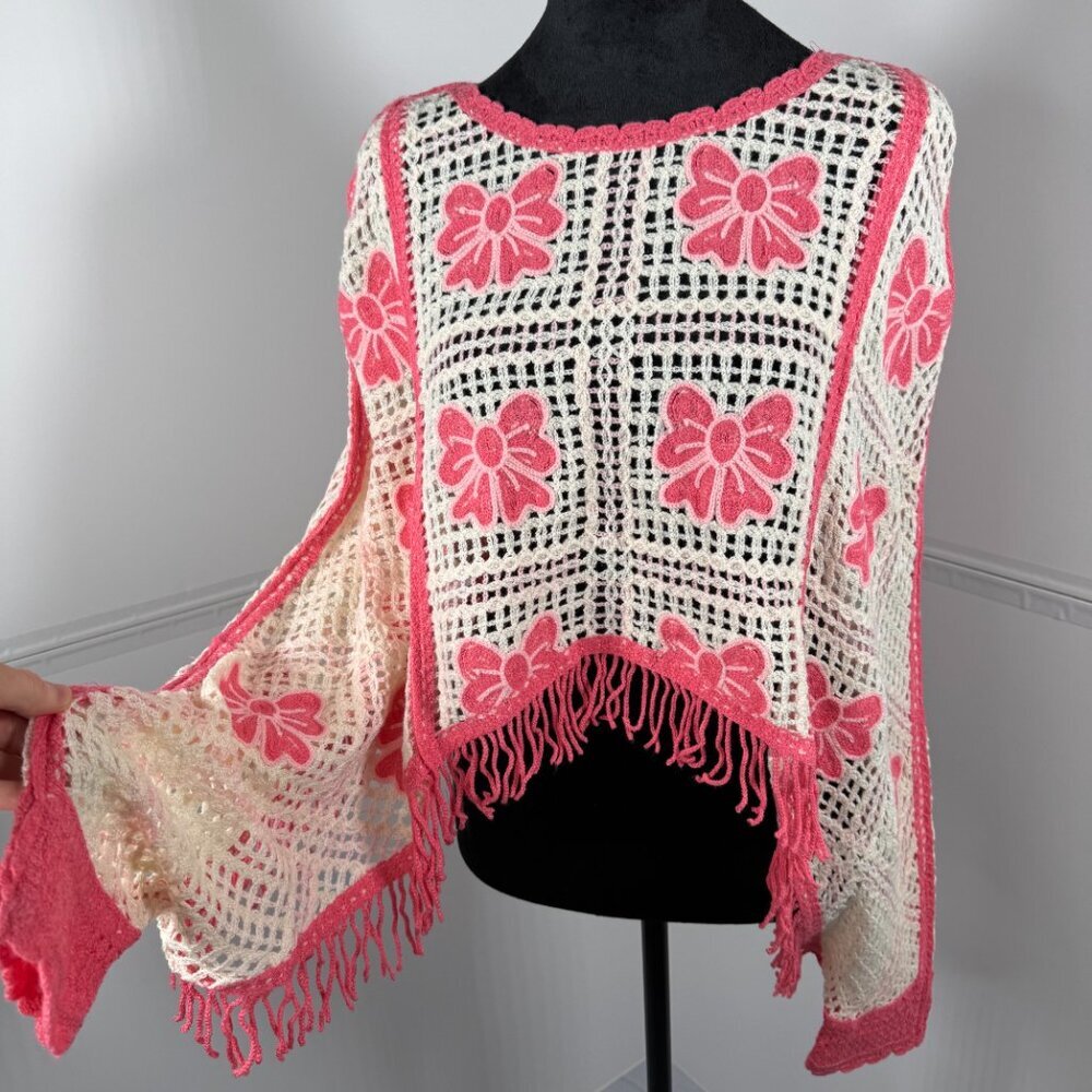 House of Harlow 1960 Crochet Bow Fringe Cardigan One Size Boho