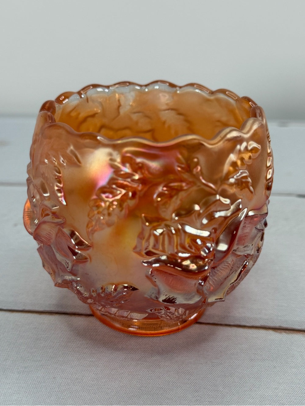 Antique 1910 Dugan Marigold "Wreath of Roses" Carnival Glass Small Rose Bowl