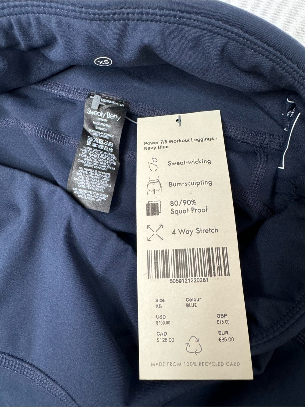 NWT - Sweaty Betty Power 7/8 Workout Leggings Navy Blue Size XS