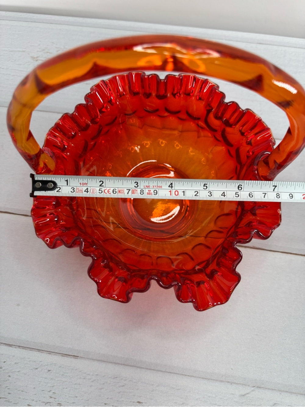 Vintage Fenton Amberina Thumbprint Ruffled Glass Basket