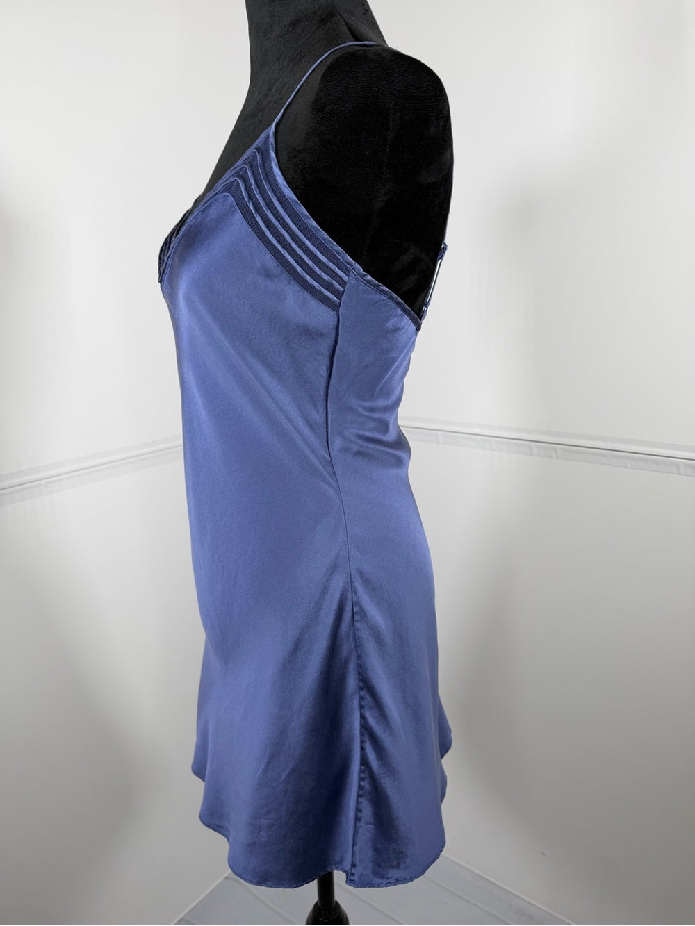 Vintage Victoria's Secret 100% Silk Blue Charmeuse Slip Dress Lingerie Small