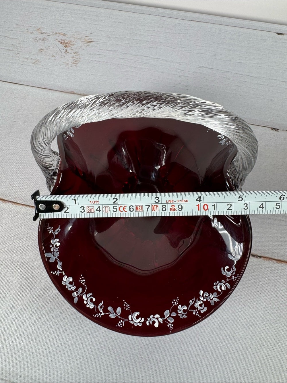 Fenton Cranberry Glass Basket Artist Signed Cynthia McAlpine 1995