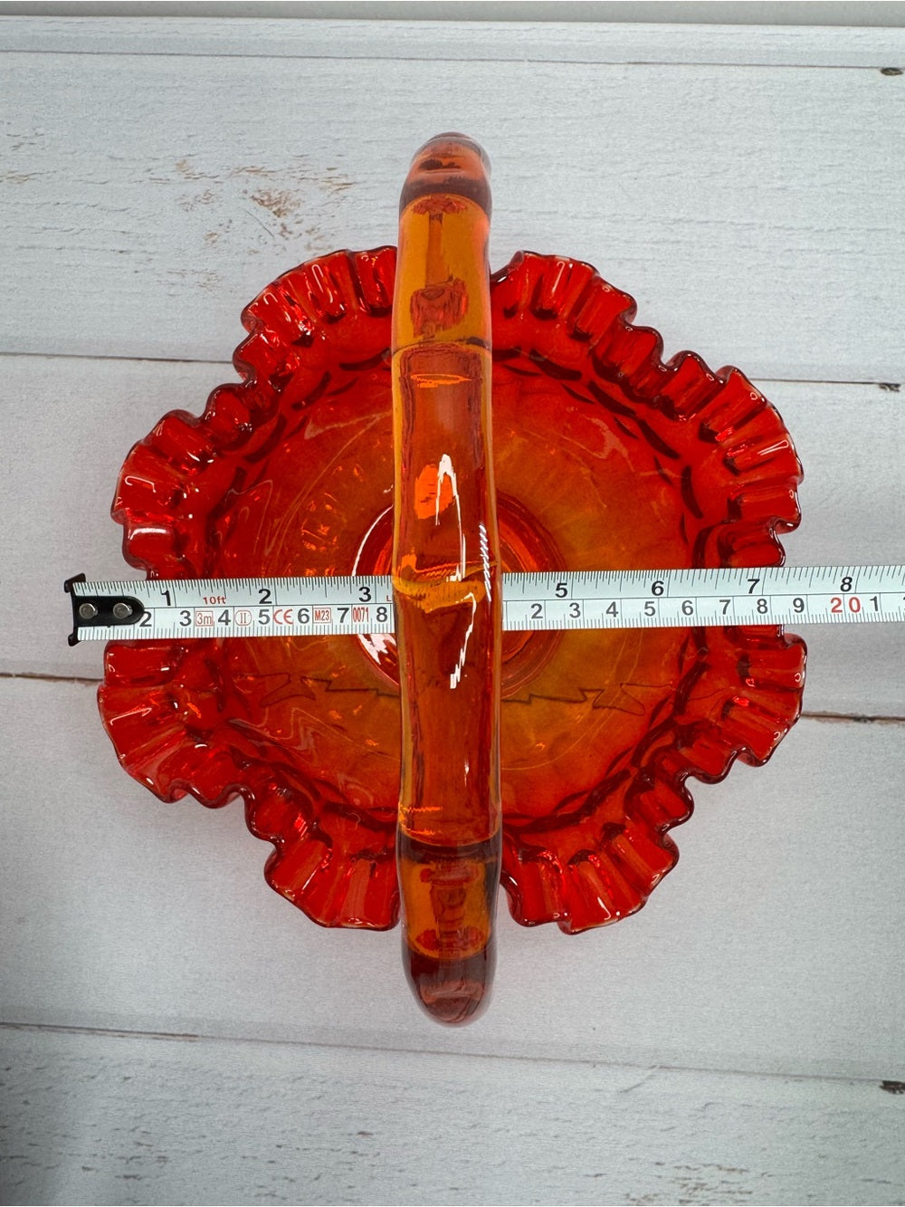 Vintage Fenton Amberina Thumbprint Ruffled Glass Basket