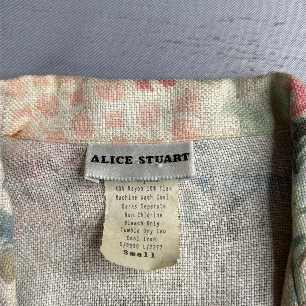 Alice Stuart Vintage Floral Print Blazer Shoulder Pads 3/4 Sleeves Size Small