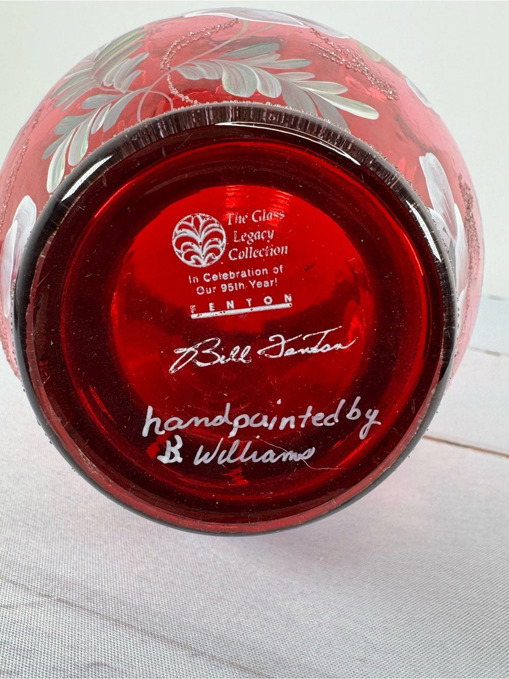 Fenton 95th Anniversary Cranberry Glass Basket Hand Painted B Williams Signed