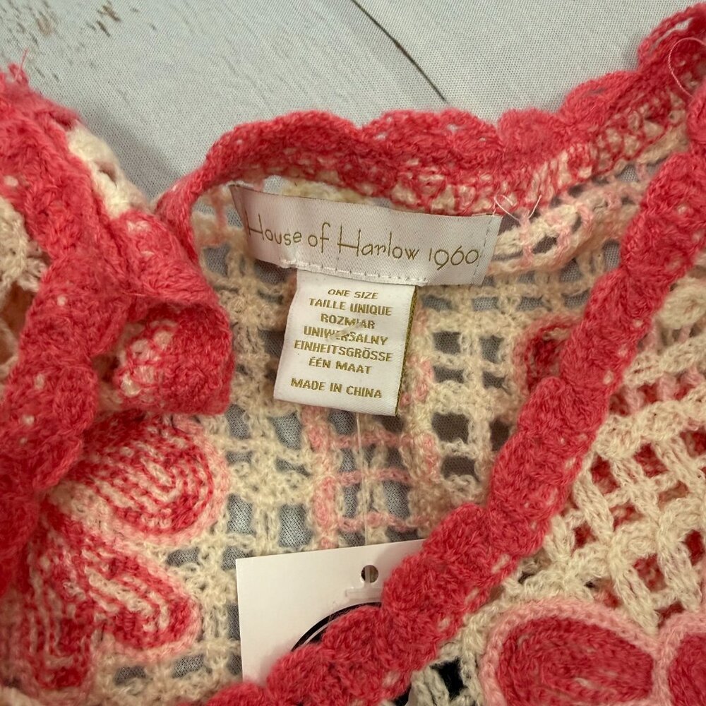 House of Harlow 1960 Crochet Bow Fringe Cardigan One Size Boho