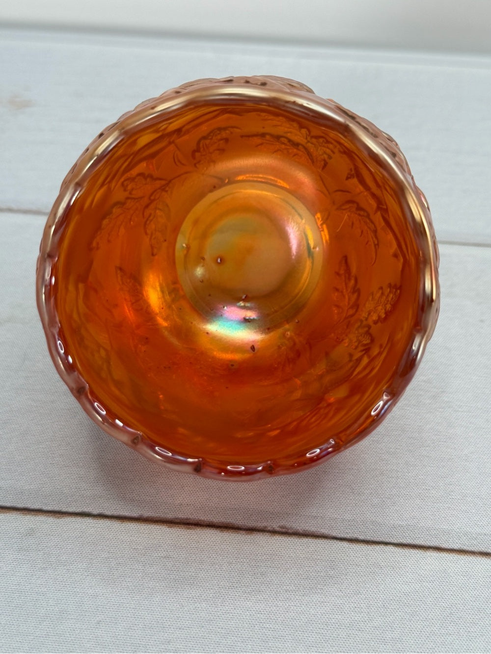 Antique 1910 Dugan Marigold "Wreath of Roses" Carnival Glass Small Rose Bowl