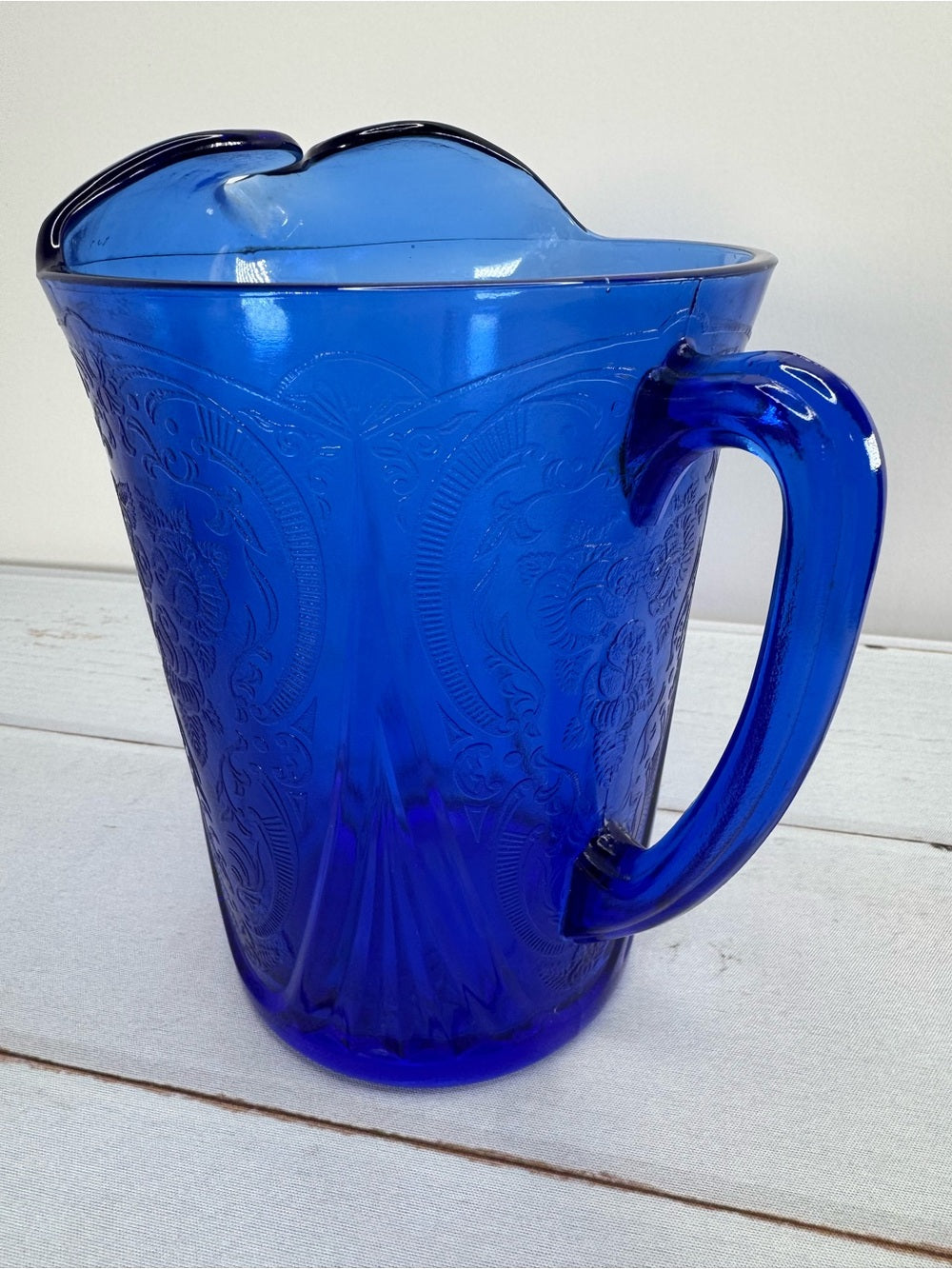 Rare Antique Hazel Atlas Cobalt Blue Royal Lace Water Pitcher 48oz Ice Lip