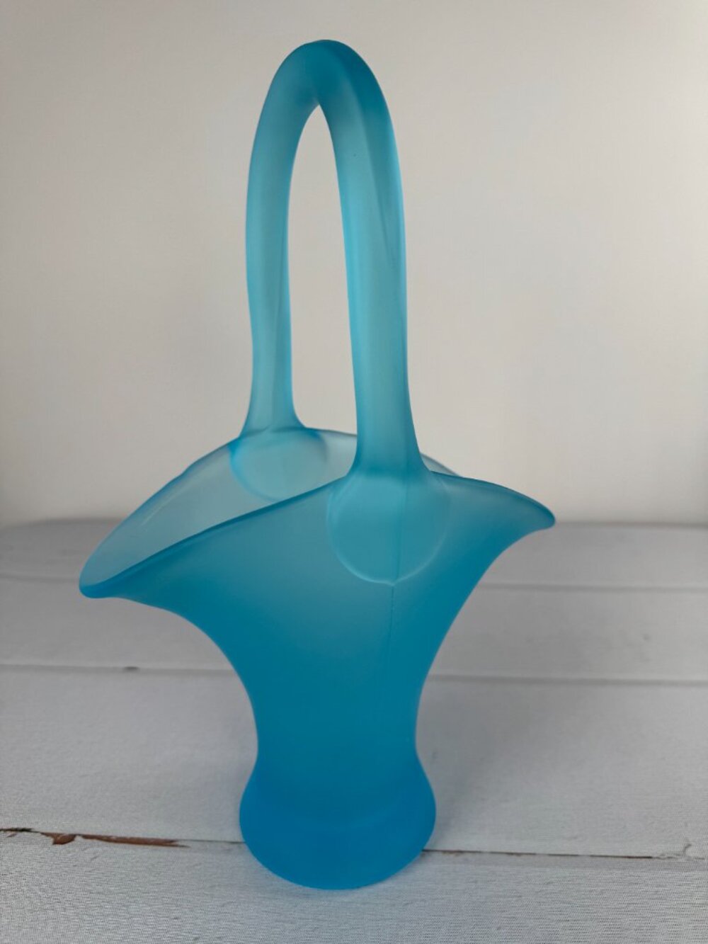 Vintage Tiffin Glass Co #9574 Sky Blue Satin Bride's Basket 11" Handled 1930s