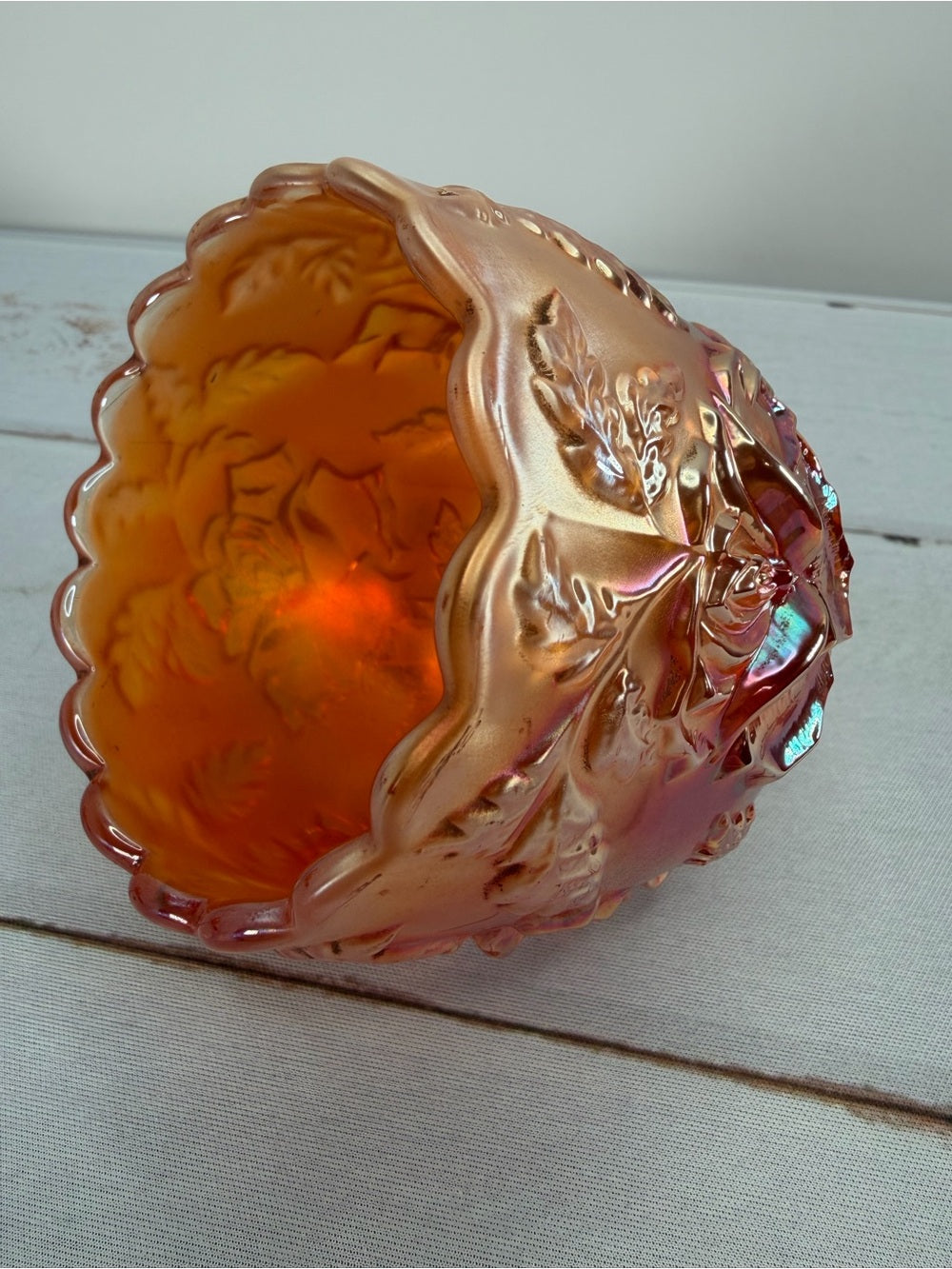 Antique 1910 Dugan Marigold "Wreath of Roses" Carnival Glass Small Rose Bowl